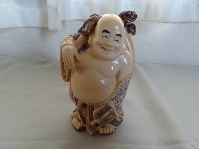 □象牙風 彫刻 布袋様 美術品 置物 オブジェ 七福神 開運 高さ約 □象牙風 彫刻 布袋様 美術品 置物 オブジェ 七福神 開運 高さ約