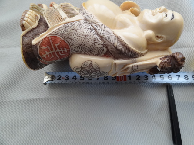 □象牙風 彫刻 布袋様 美術品 置物 オブジェ 七福神 開運 高さ約