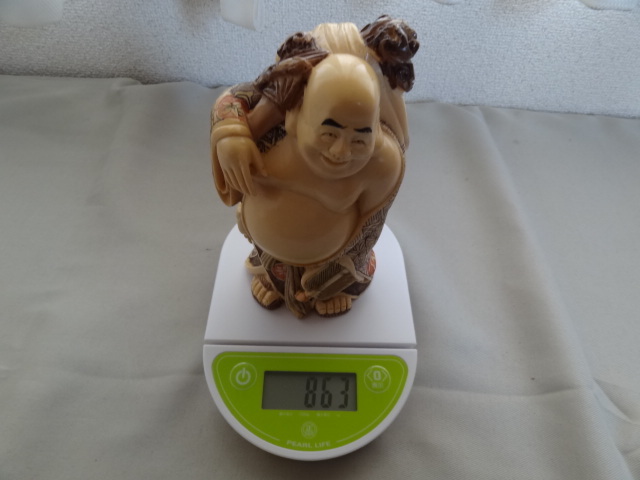 □象牙風 彫刻 布袋様 美術品 置物 オブジェ 七福神 開運 高さ約 □象牙風 彫刻 布袋様 美術品 置物 オブジェ 七福神 開運 高さ約