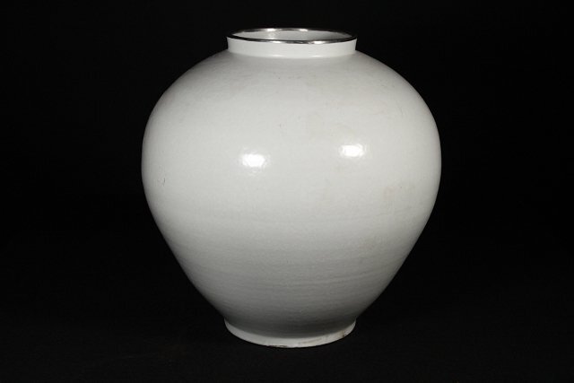 ☆撫子☆李朝銀覆輪白磁大壷 朝鮮美術 高さ約51.5cm (検)花瓶 大 ☆撫子☆李朝銀覆輪白磁大壷 朝鮮美術 高さ約51.5cm (検)花瓶 大