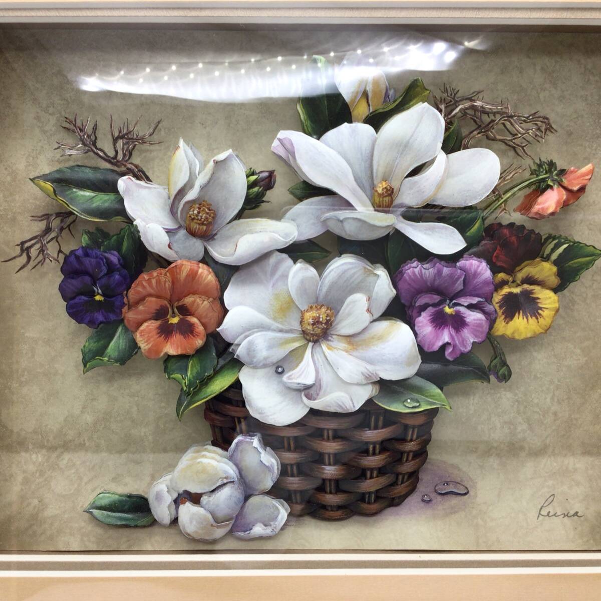 2799□シャドーボックス フラワー 花 木製枠 額装 3D 立体画 2799□シャドーボックス フラワー 花 木製枠 額装 3D 立体画