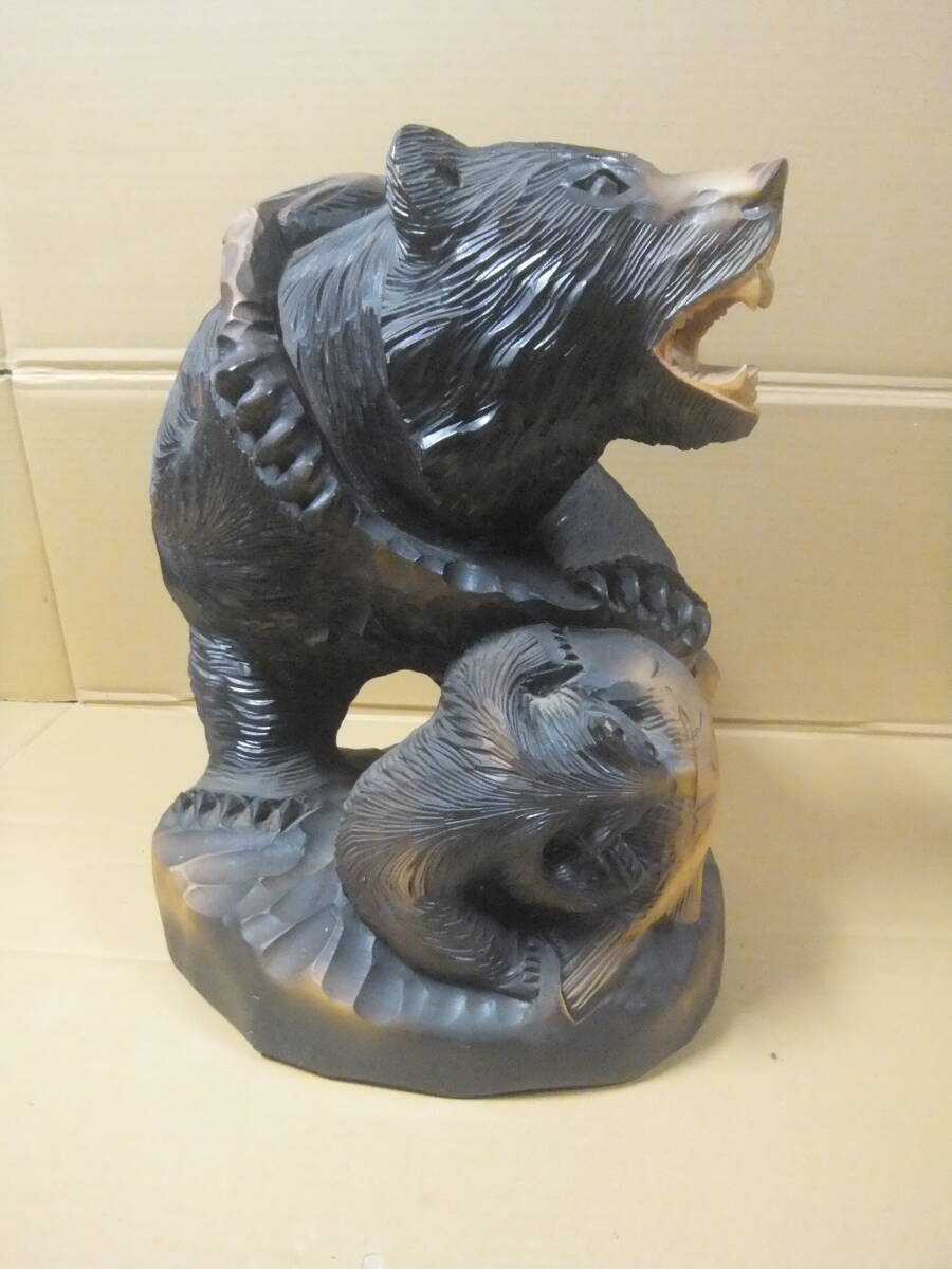 一刀彫 親子熊 台座付 大型 北海道 木彫り 熊の置物 鮭 羆 一刀彫 親子熊 台座付 大型 北海道 木彫り 熊の置物 鮭 羆