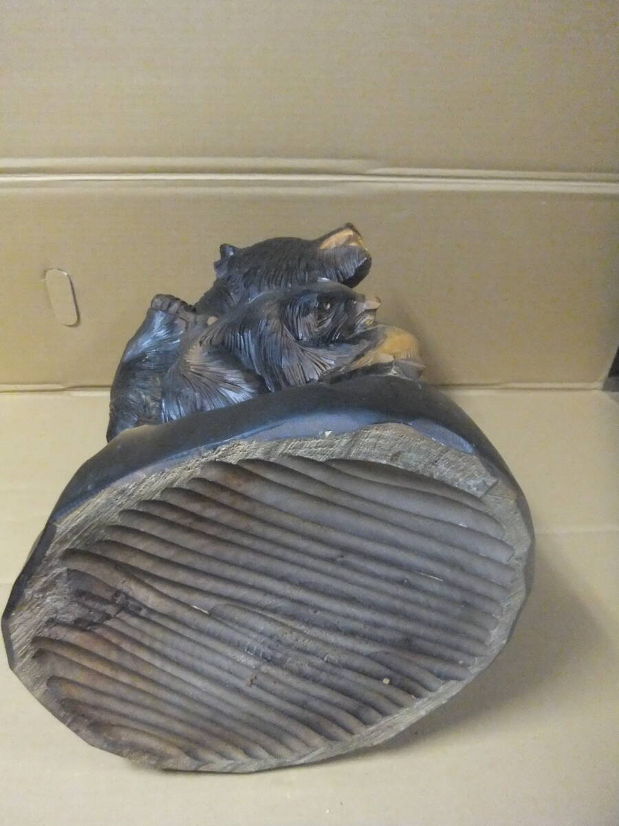 一刀彫 親子熊 台座付 大型 北海道 木彫り 熊の置物 鮭 羆 一刀彫 親子熊 台座付 大型 北海道 木彫り 熊の置物 鮭 羆