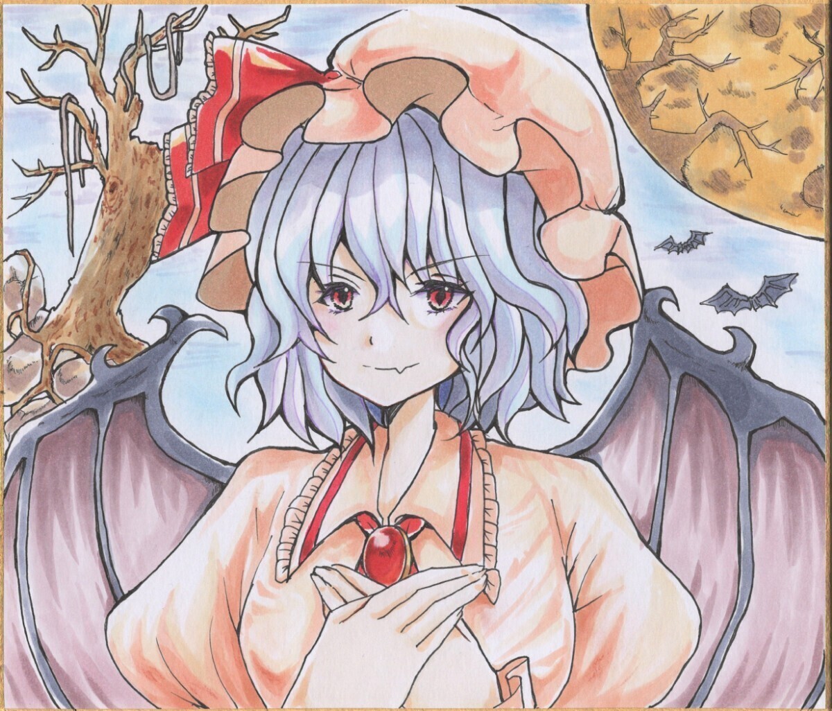 同人手描きイラスト ペン画 色紙□東方Project□レミリア 同人手描きイラスト ペン画 色紙□東方Project□レミリア
