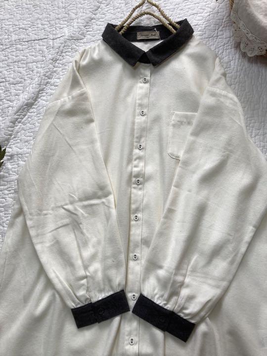 新品★サマンサモスモス★sm2★人気定番＊微起毛＊クレリックシャツチュニック*ゆったりシルエット＊オフ