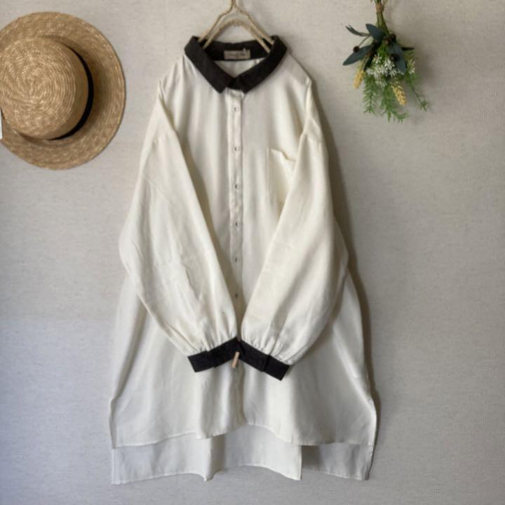 新品★サマンサモスモス★sm2★人気定番＊微起毛＊クレリックシャツチュニック*ゆったりシルエット＊オフ