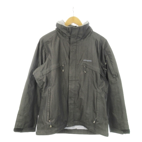 パタゴニア Patagonia スタンドカラージャケット ジップアップ 比翼 フード付き ロゴ刺繍 アウトドア S 黒 ブラック_画像3