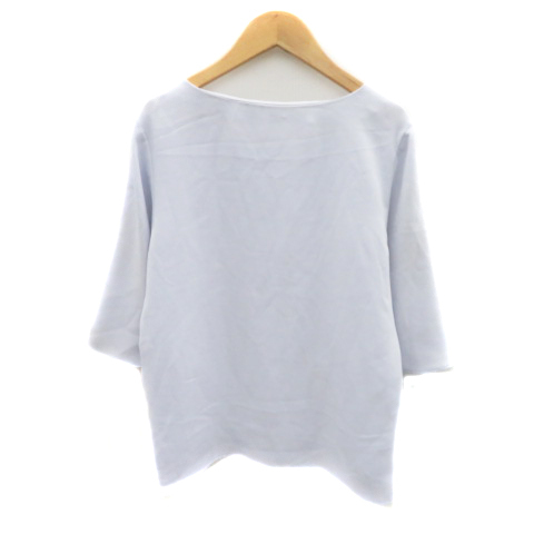 ナチュラルビューティーベーシック NATURAL BEAUTY BASIC ブラウス カットソー 七分袖 スリットネック M ライトブルー レディース