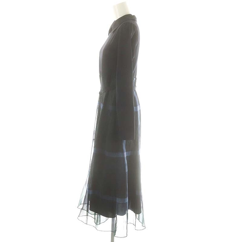 ブルーレーベルクレストブリッジ BLUE LABEL CRESTBRIDGE 24AW 美人百花コラボ ワンピース 切替 チェック ベルト付き 36 紺 緑 /MI ■OS レ