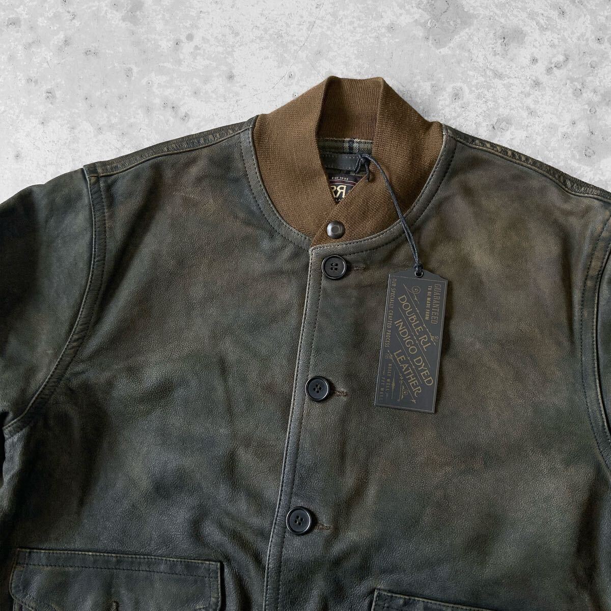 Mサイズ 24FW 新品 RRL インディゴ レザー ボンバー ジャケット Mサイズ 24FW 新品 RRL インディゴ レザー ボンバー ジャケット
