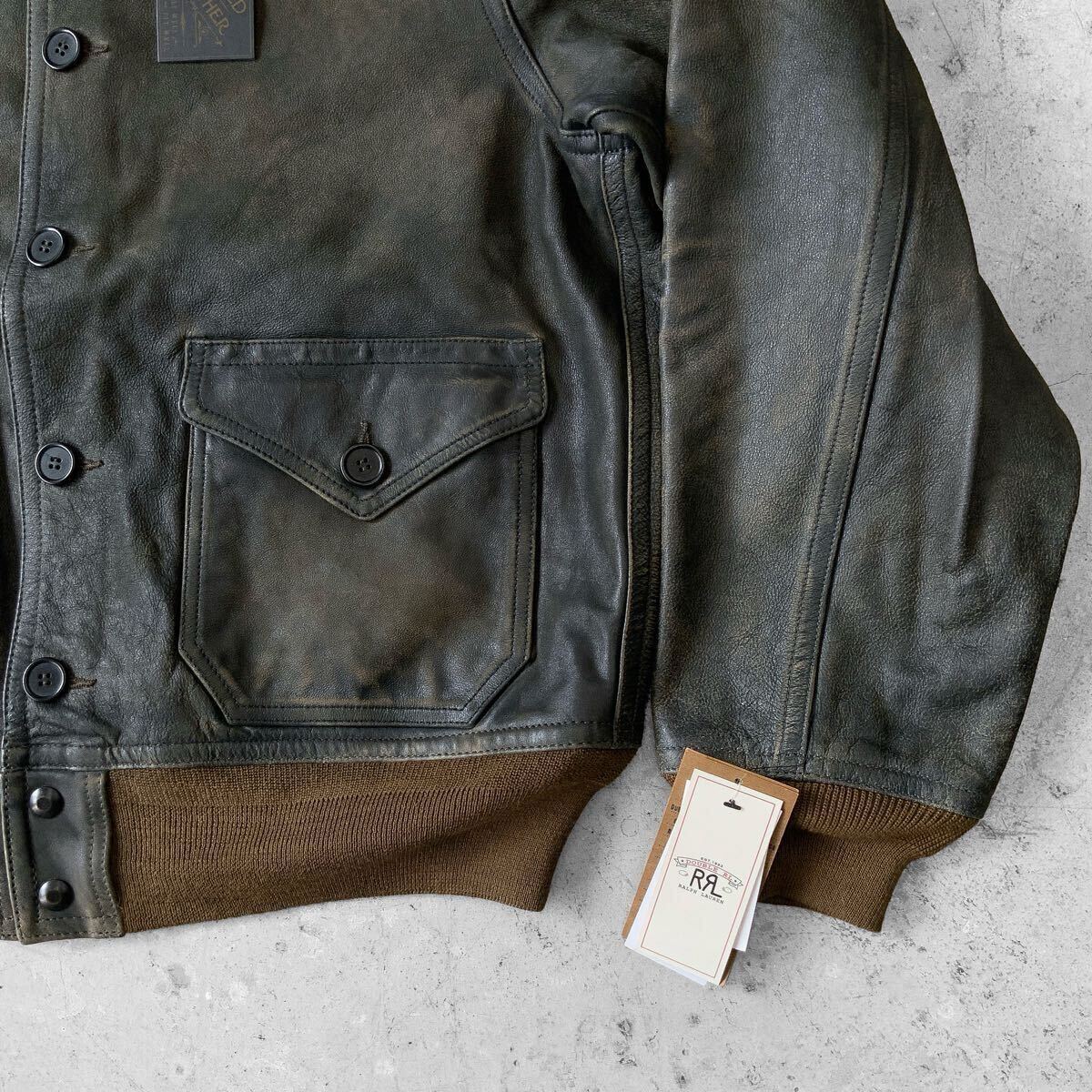 Mサイズ 24FW 新品 RRL インディゴ レザー ボンバー ジャケット Mサイズ 24FW 新品 RRL インディゴ レザー ボンバー ジャケット