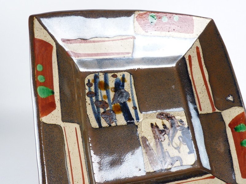 高内秀剛 赤絵四方皿 箱付き 未使用 高内秀剛 赤絵四方皿 箱付き 未使用