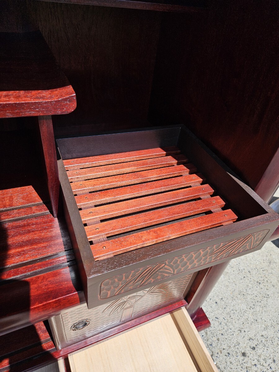 高級 鎌倉彫 茶箪笥 サイドボード 飾り棚 水屋箪笥 天然木製 和家具 和モダン 収納 キャビネット アンティーク インテリアの画像7