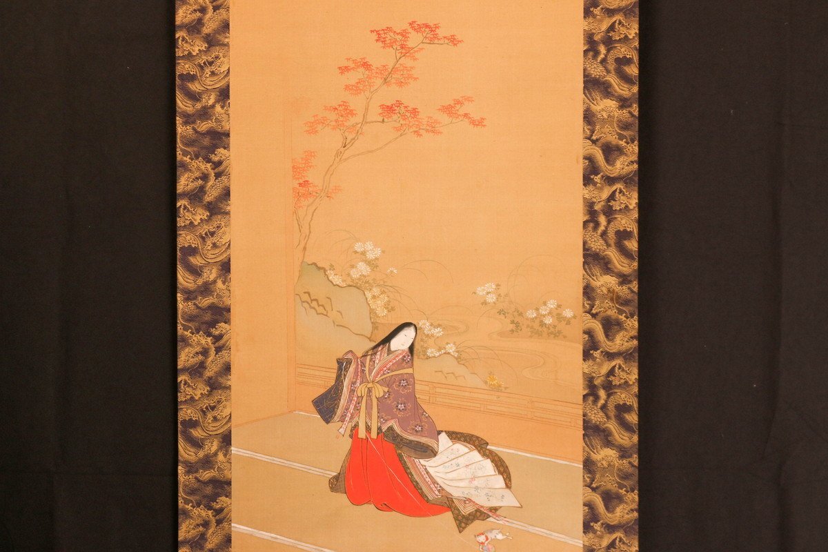 土佐光貞 『春秋』双幅 絹本 肉筆 落款 掛軸 木箱 本物保証(人物 土佐光貞 『春秋』双幅 絹本 肉筆 落款 掛軸 木箱 本物保証(人物
