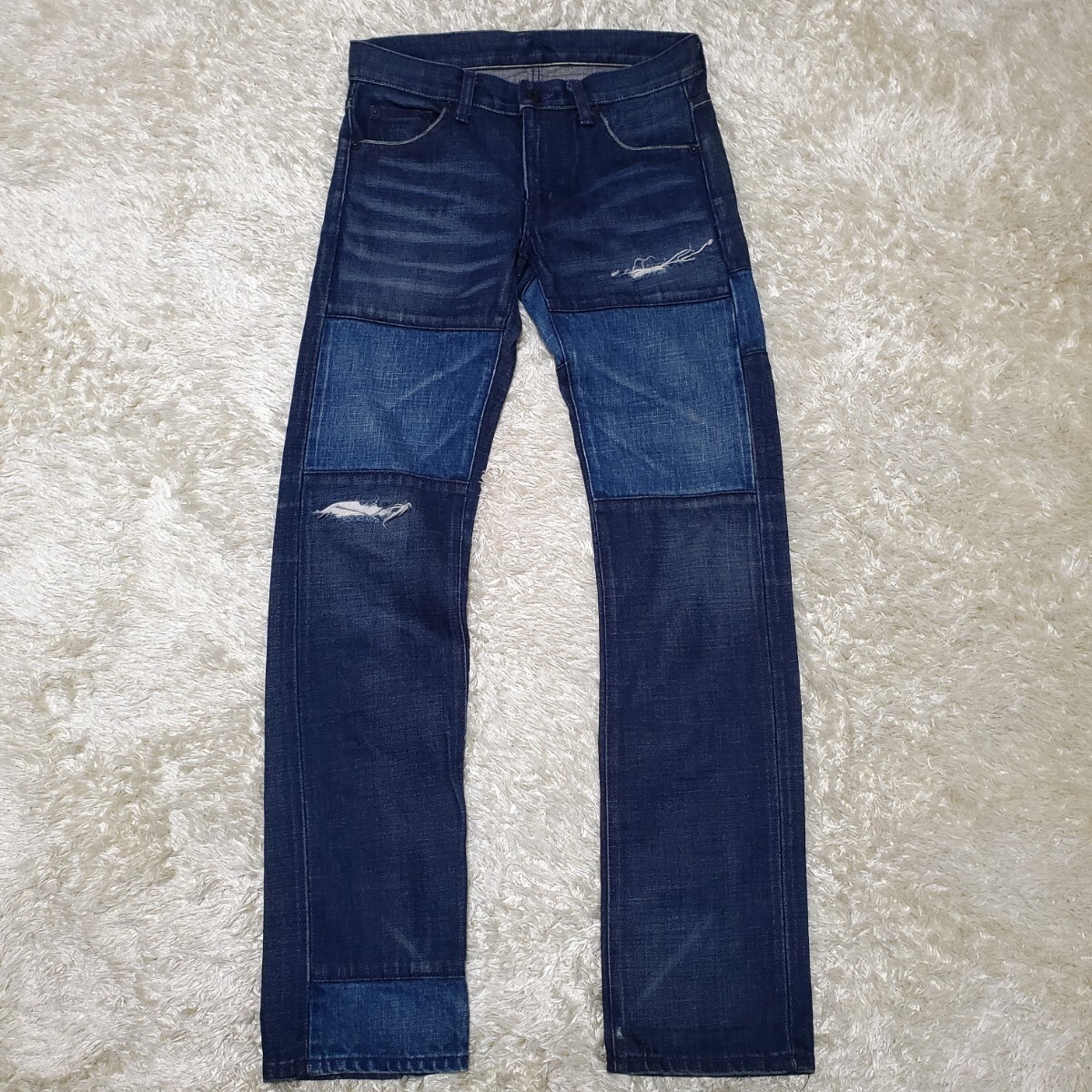 美品　NEIGHBORHOOD　デニムパンツ　パッチワーク　ダメージ加工　XS