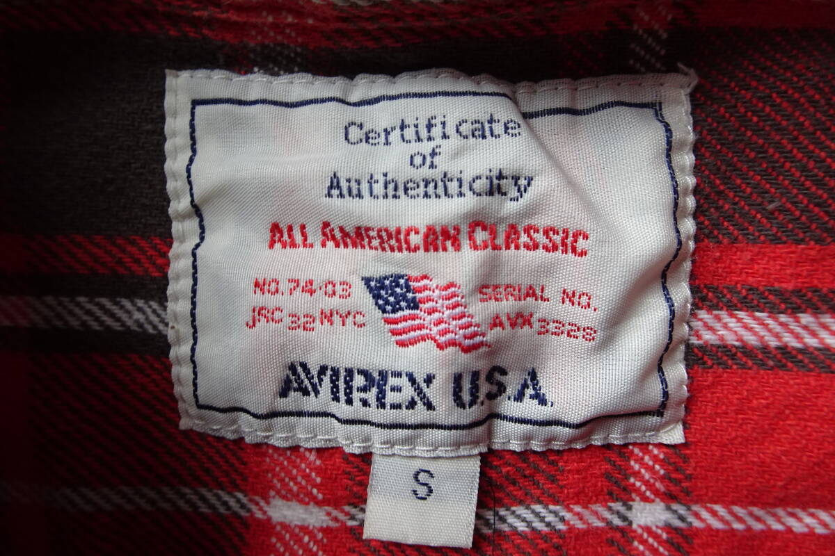 AVIREX U.S.A/アヴィレックス/長袖シャツ/起毛素材/チェック柄/両胸フラップポケット/朱色/赤/チャコールグレー/Sサイズ(4/2R7)