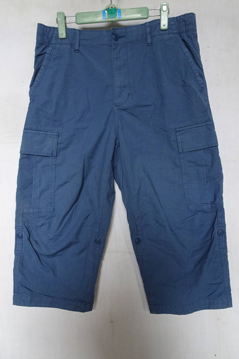 UNIQLO/ユニクロ/321-425146/ロールアップスリークォーターカーゴパンツ/ひざ丈/ハーフパンツ/くすみ青/ブルー/Mサイズ(4/24R7)