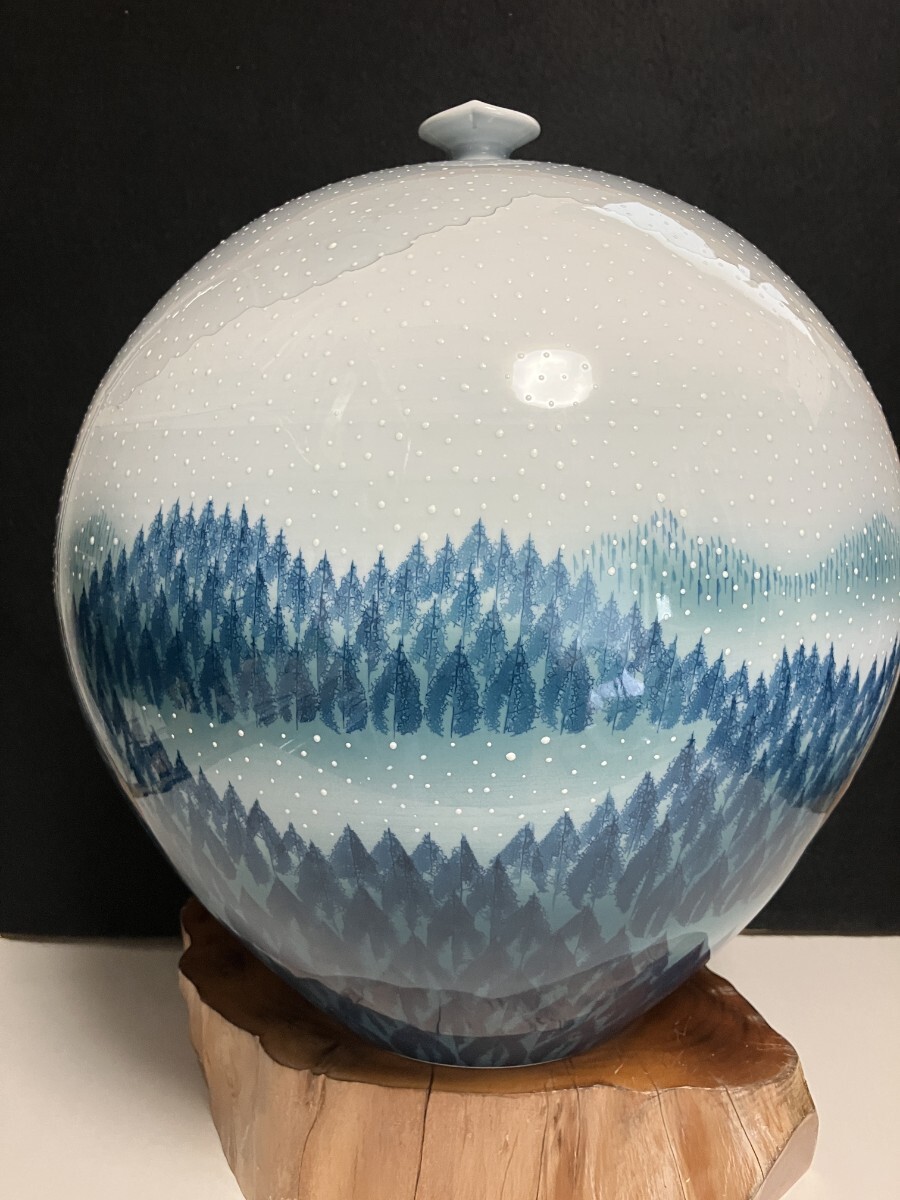 ①【極美品】藤井朱明 壺 飾り壺 花瓶 花器 日展人気作家 雪景色 ①【極美品】藤井朱明 壺 飾り壺 花瓶 花器 日展人気作家 雪景色