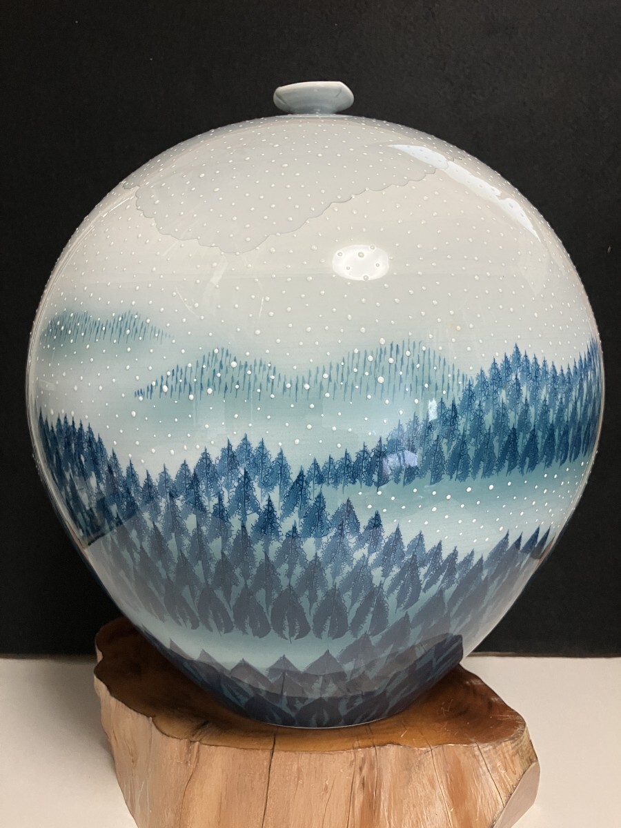 ①【極美品】藤井朱明 壺 飾り壺 花瓶 花器 日展人気作家 雪景色 ①【極美品】藤井朱明 壺 飾り壺 花瓶 花器 日展人気作家 雪景色