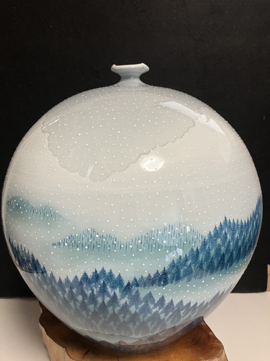 ①【極美品】藤井朱明 壺 飾り壺 花瓶 花器 日展人気作家 雪景色 ①【極美品】藤井朱明 壺 飾り壺 花瓶 花器 日展人気作家 雪景色