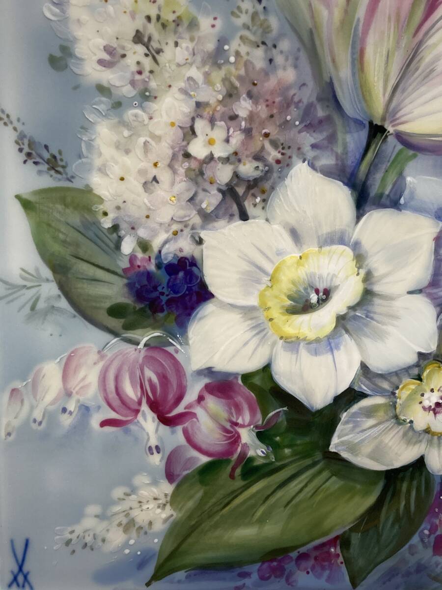 マイセン/MEISSEN「フラワーブーケ」陶板画 プラーク ハンド