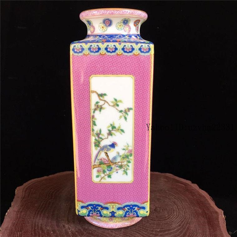 乾隆粉彩花鳥四方円口花瓶 景徳鎮 陶磁器 装飾品 工芸品 美術品 置物 乾隆粉彩花鳥四方円口花瓶 景徳鎮 陶磁器 装飾品 工芸品