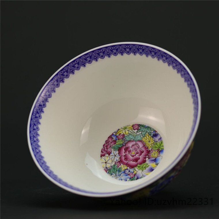 超美品! 粉彩描金 粉彩 青花 花紋 お椀 茶碗 浮き彫り景徳鎮