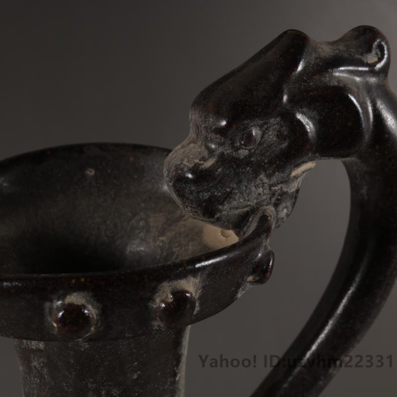 景徳鎮 龍頭壺 手作り 彫刻 黒釉 磁器 宋磁州窯 観賞 磁器 置物