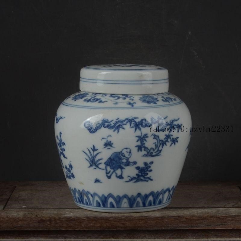 手画青花嬰児戯紋天の字壺 景徳鎮 陶磁器 装飾品 現代工芸品 美術品 置物 手画青花嬰児戯紋天の字壺 景徳鎮 陶磁器 装飾品 現代工芸品