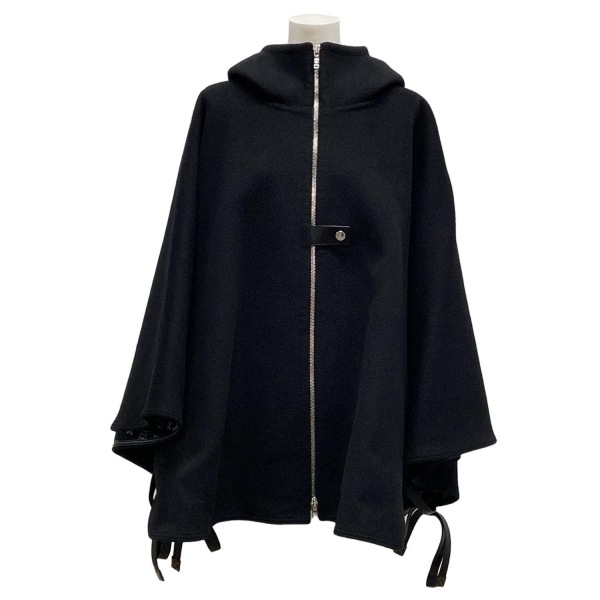 ルイヴィトン LOUIS VUITTON ポンチョ サイズ38 M FIC017QWE - ウール、シルク 黒 レディース ドローコード/モノグラム柄/冬物/一部レザー