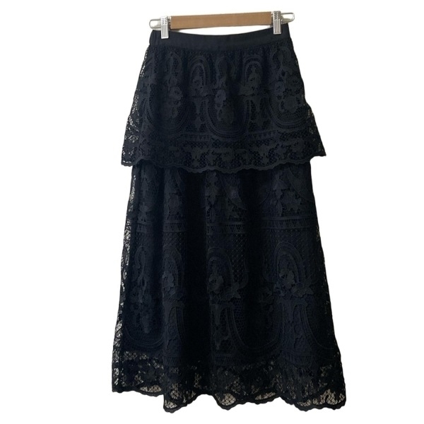 グレースコンチネンタル GRACE CONTINENTAL ロングスカート サイズ36 S - 黒 レディース レース/花柄 美品 ボトムス
