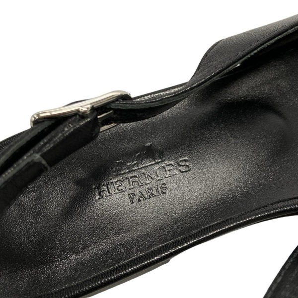 エルメス HERMES サンダル 38 イノセント レザー 黒 レディース ケリーバックル/シルバー金具 靴