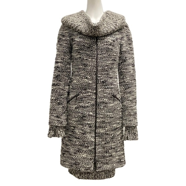 シャネル CHANEL サイズ36 S P24408 ウール 黒×白 レディース ツイード/ジップアップ/ワンピースコート/秋/冬/4點セット 04A コート