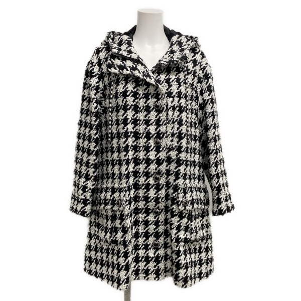 シャネル CHANEL サイズ36 S P54695 - ウール 白×黒 レディース 長袖/ツイード/フーディ/千鳥格子柄/ジップアップ/冬/2016年 コート