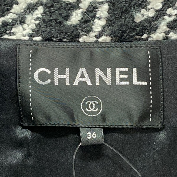 シャネル CHANEL サイズ36 S P54695 - ウール 白×黒 レディース 長袖/ツイード/フーディ/千鳥格子柄/ジップアップ/冬/2016年 コート