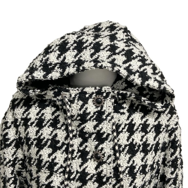 シャネル CHANEL サイズ36 S P54695 - ウール 白×黒 レディース 長袖/ツイード/フーディ/千鳥格子柄/ジップアップ/冬/2016年 コート