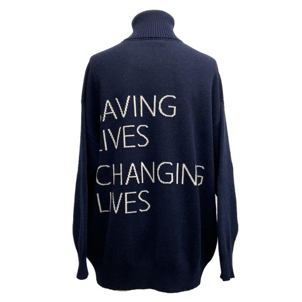 バレンシアガ BALENCIAGA 長袖セーター/ニット サイズS 542688 T1507 - ウール ダークネイビー×白 メンズ タートルネック/18AW/WFPロゴ_画像2