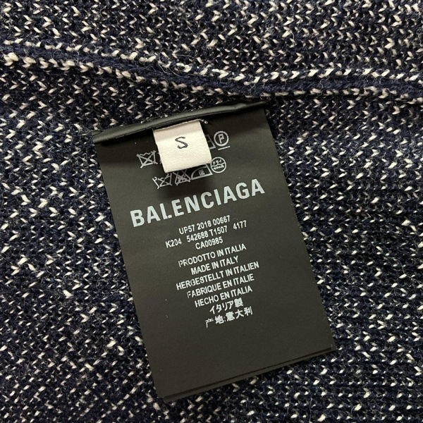 バレンシアガ BALENCIAGA 長袖セーター/ニット サイズS 542688 T1507 - ウール ダークネイビー×白 メンズ タートルネック/18AW/WFPロゴ_画像4