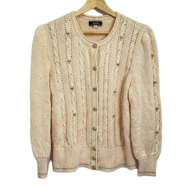 レリアン Leilian カーディガン サイズ9 M - ライトピンク レディース 長袖/パール/ラメ/リボン 美品 トップス_画像1