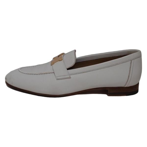 エルメス HERMES ローファー 38 パリ レザー 白 レディース ゴールド金具 靴