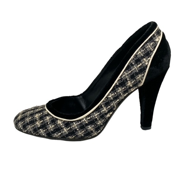 シャネル CHANEL パンプス 37 1/2C - 黒×グレー×白 レディース 靴