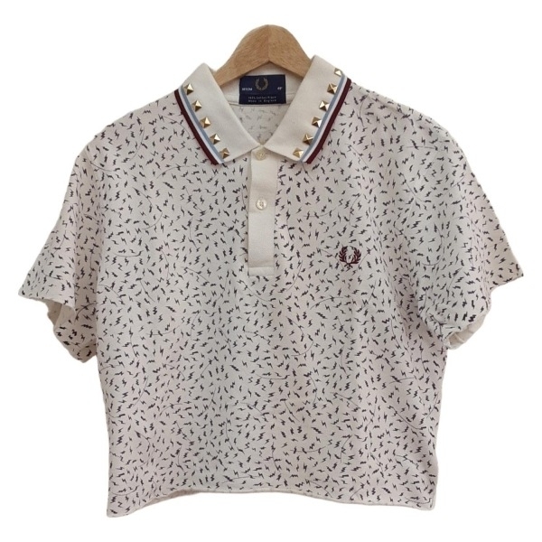 フレッドペリー FRED PERRY 半袖ポロシャツ サイズ40 - 白×パープル×マルチ ユニセックス 雷/スタッズ/カットオフ 美品 トップス