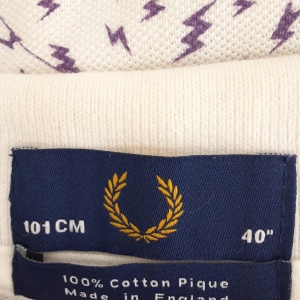 フレッドペリー FRED PERRY 半袖ポロシャツ サイズ40 - 白×パープル×マルチ ユニセックス 雷/スタッズ/カットオフ 美品 トップス