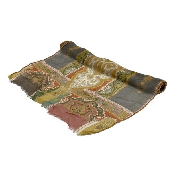 エトロ ETRO ストール(ショール) - シルク イエロー×オレンジ×マルチ ペイズリー柄 美品 マフラー