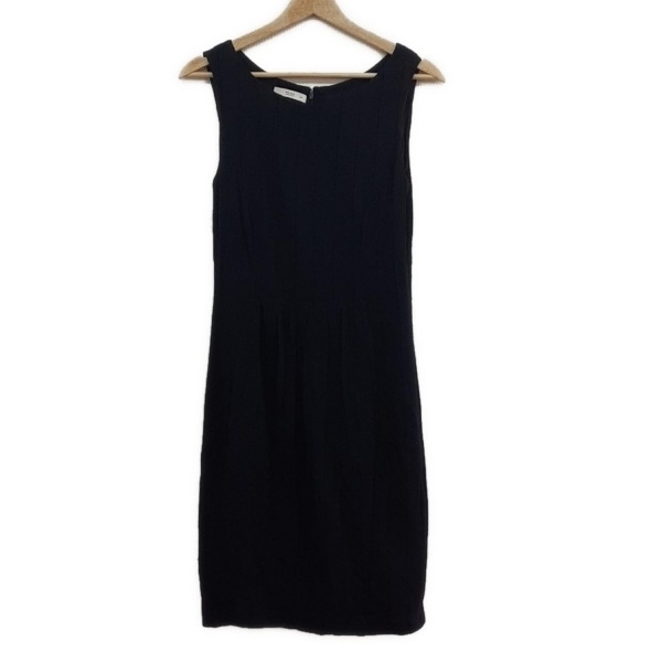 プラダ PRADA サイズ44 L - ネイビー レディース クルーネック/ノースリーブ/ひざ丈 美品 ワンピース