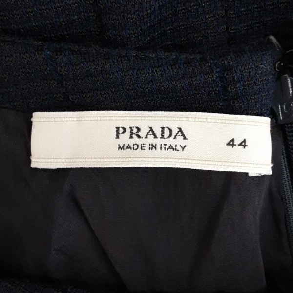 プラダ PRADA サイズ44 L - ネイビー レディース クルーネック/ノースリーブ/ひざ丈 美品 ワンピース