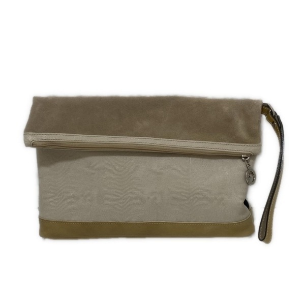 ロンシャン LONGCHAMP クラッチバッグ - レザー アイボリー×ベージュ×マルチ 豹柄 バッグ