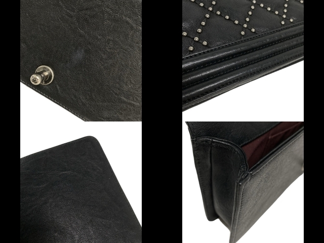 シャネル CHANEL クラッチバッグ ボーイシャネル 黒 フラップバッグ/ヴィンテージシルバー金具/スタッズ 21番臺 バッグ