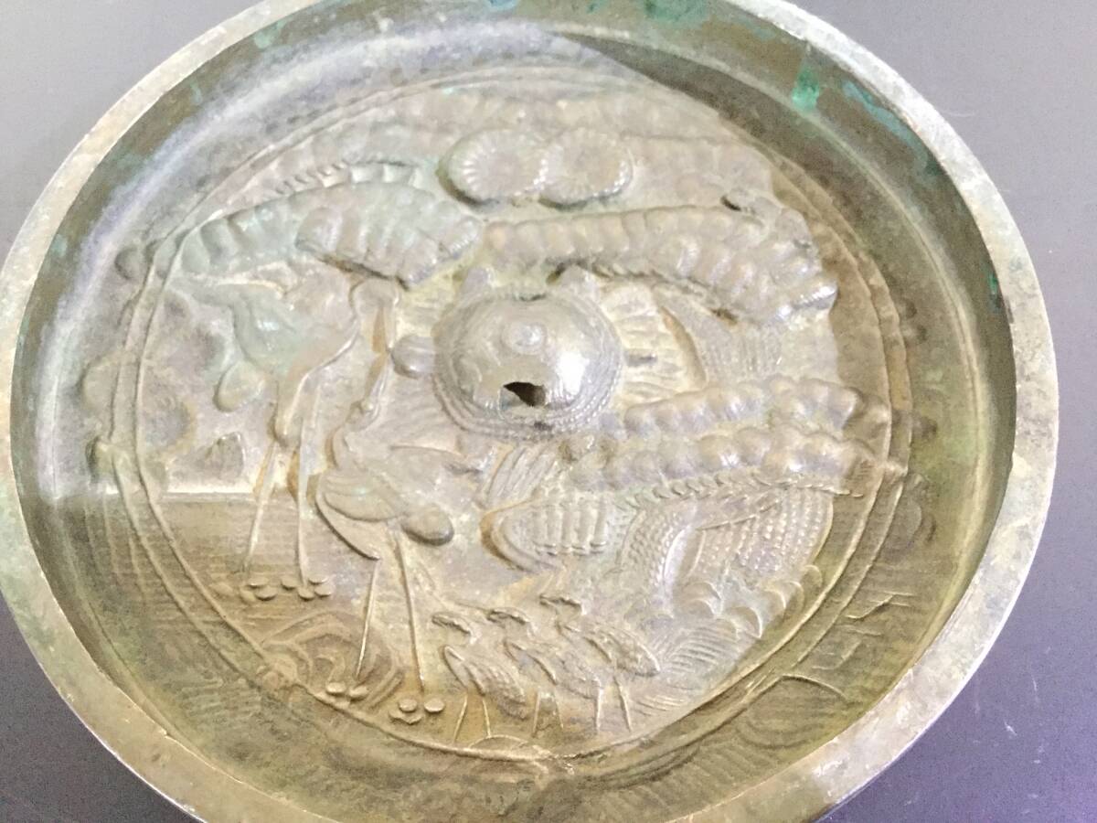 ☆時代物 古鏡 銅鏡 鶴 亀 縁起物 長寿 繁栄 天下一 長さ約12.2 ☆時代物 古鏡 銅鏡 鶴 亀 縁起物 長寿 繁栄 天下一 長さ約12.2