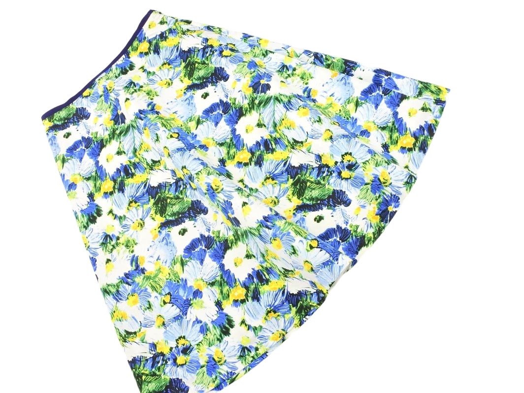 ネコポスOK KUMIKYOKU 組曲 花柄 Aライン 臺形 スカート sizeS2/黃ｘ青 ■◇ ☆ fda2 レディース